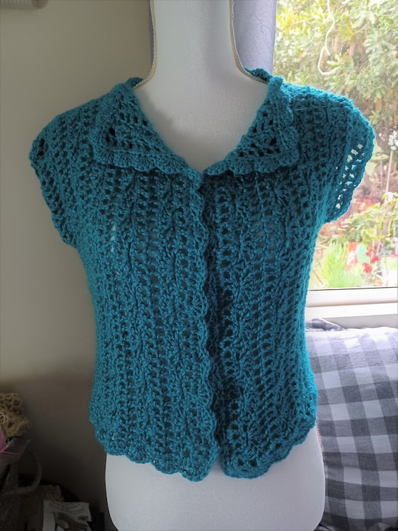 CROCHET PATTERN - Turquoise Crochet Vintage Lace Top