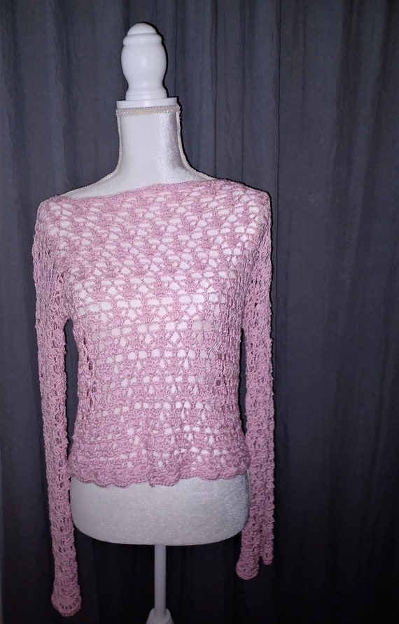 Made to Order -  Pink Crochet Lace Long Sleeve Pullover