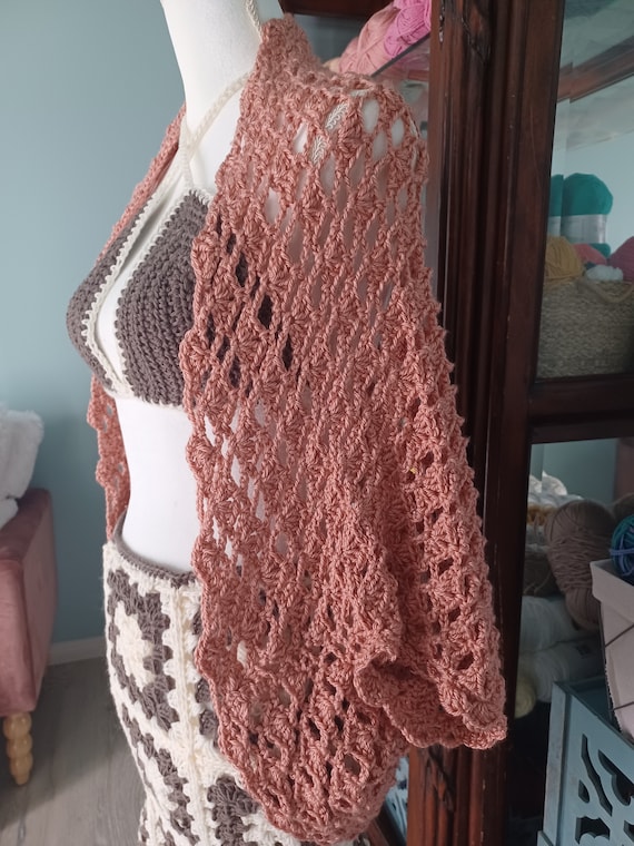 CROCHET PATTERN - Coral Shell Stitch Crochet Lace Shrug-Cardigan