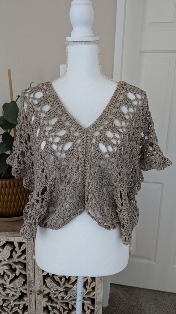 MADE TO ORDER - Taupe Crochet Butterfly Lace Bolero