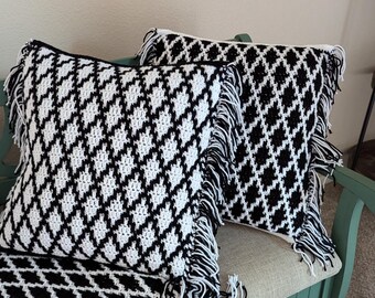 Made to Order - Crochet Black and White Mosaic Pillowcase