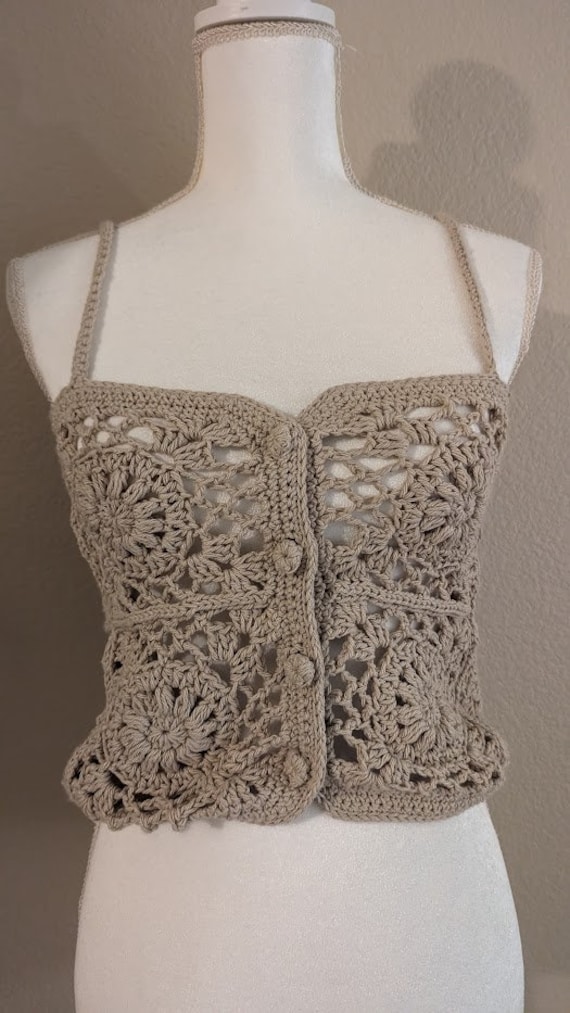 Made to Order - Taupe Crochet Floral Lace Tank Top