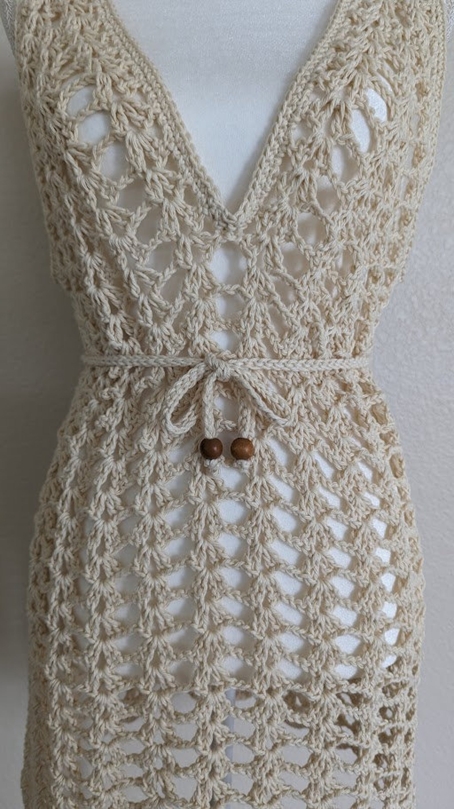 Women Beige Crochet Sleeveless Beach Midi