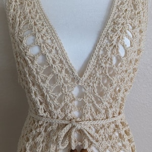Tie-Waist Openwork Crochet Cover Up