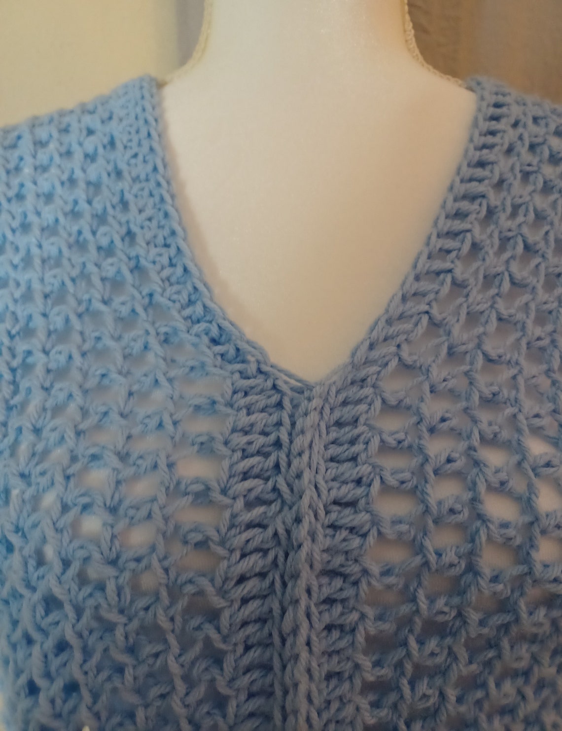 Lapis Blue Crochet Mix Oversize V Neck main image 1