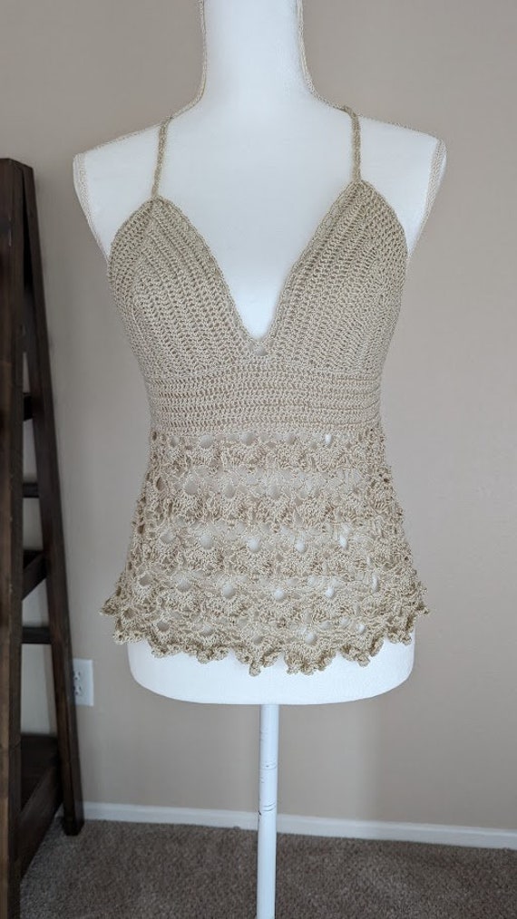 Made to Order - Crochet Beige Halter Top