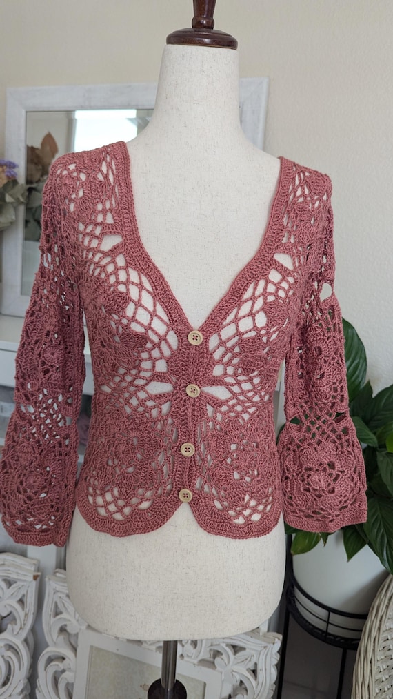 CROCHET PATTERN - Rosewood Petals Crochet Cardigan