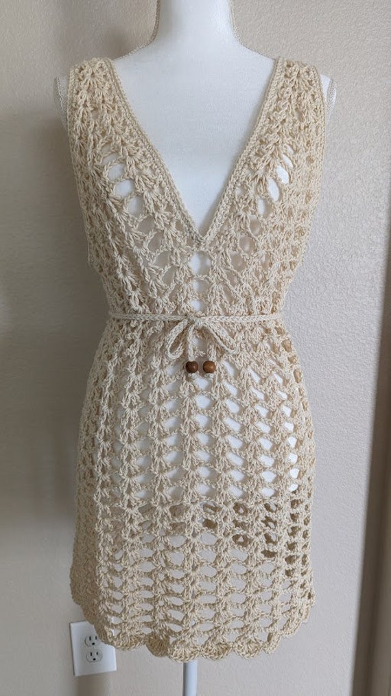 CROCHET PATTERN - Crochet Beige Mesh Dress-Beach Cover-Up