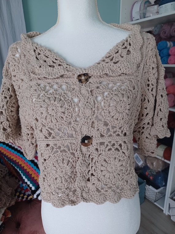 Made to Order - Beige Crochet Floral Lace Cardigan
