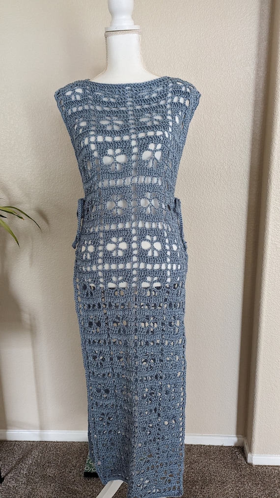 CROCHET PATTERN - Light Blue Crochet Petal Garden Floral Dress