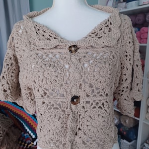 CROCHET PATTERN - Beige Crochet Floral Lace Cardigan