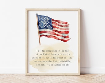 Pledge of Allegiance Printable Wall Art: Homeschool Decor, Digital Download