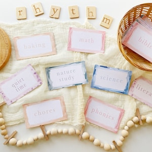 Tarjetas de ritmo diario, Tarjetas de ritmo diario para niños, Tarjetas de flujo diario, Horario, Horario para niños, Entrenamiento de hábitos, Charlotte Mason