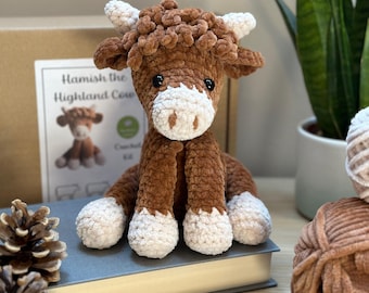 Crochet Kit and Pattern for Hamish the Highland Cow, DIY Tool Kit, Learn Amigurumi Fluffy Soft Highland Coo Birthday Christmas Gift Present