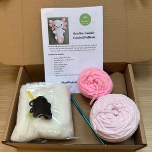 Crochet Kit and Pattern for Ava the Axolotl, DIY Tool Kit, Learn Crochet Starter Birthday Christmas Gift Idea, Amigurumi Make Your Own image 4