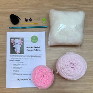 Crochet Kit and Pattern for Ava the Axolotl, DIY Tool Kit, Learn Crochet Starter Birthday Christmas Gift Idea, Amigurumi Make Your Own image 5