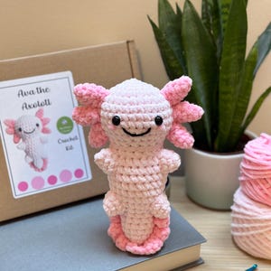 Crochet Kit and Pattern for Ava the Axolotl, DIY Tool Kit, Learn Crochet Starter Birthday Christmas Gift Idea, Amigurumi Make Your Own