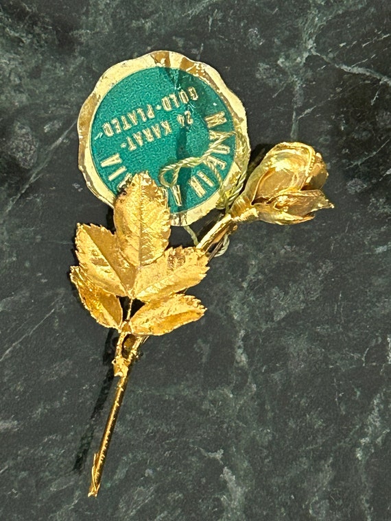 24k Gold Plated Rose Pin, Made In Austria, Vintage