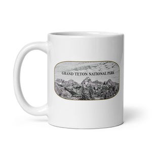 Grand Teton National Park white mug, Grand Teton National Park ceramic white coffee mug, Sketch Art Coffee Cup