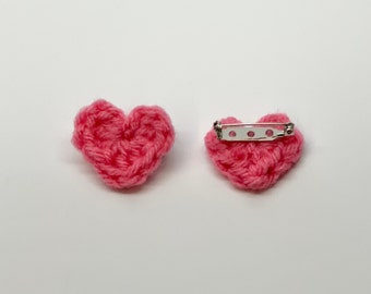 Pink Handmade Crochet Heart Pin