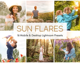 16 Sun Flare Lightroom Presets / Photo Filters for Mobile & Desktop | Lens Flare Presets, Sunflare Overlays, Sun Presets