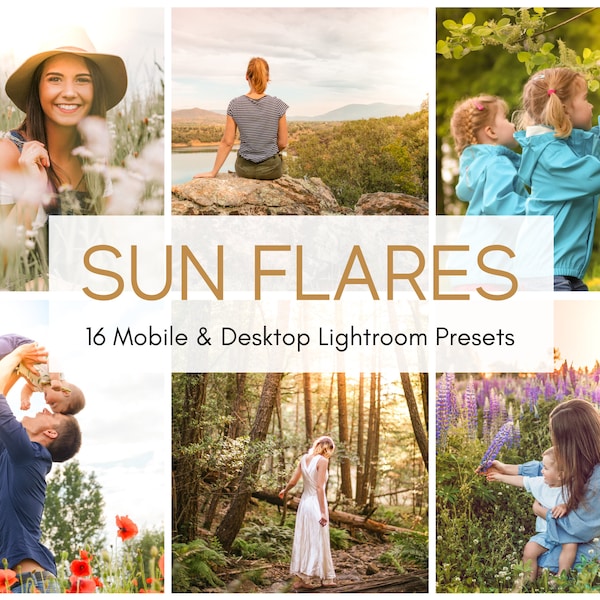 16 Sun Flare Lightroom Presets / Photo Filters for Mobile & Desktop | Lens Flare Presets, Sunflare Overlays, Sun Presets