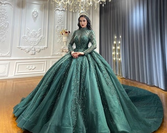 Quinceanera Dress Green High Neckline Ball Gown Quinceanera Birthday Dresses Princess Gowns Sweet 16 Dress Quinceanera Luxury Party Dress