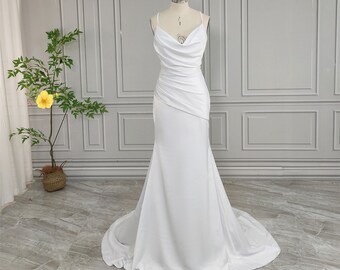 Hochzeitskleid aus weichem Satin-Sweep-Zug Brautkleid Spaghetti-Trägern Brautkleid Braut Kleid standesamt Hochzeitskleid Party Backless Braut Brautschmuck