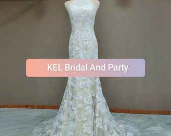 Wedding Dress Floral Tulle V Neck Lace Flowers Wedding Dress High Split Leg Opening Backless Beach Boho Sheath Long Train Bridal Gowns Party