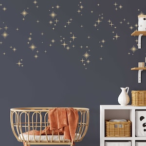 Sparkly Starburst Vinyl Wall Decals - Star Decal, Mid Century Modern, 1950s Atomic Age Style, Kitsch Gold Sparkles, Starry Sky Nursery Decor