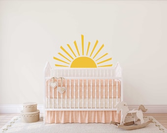 Large Half Sun Wall Decal - Nursery Decor, Kids Room Wall Art, Removable Sunburst Wall Stickers