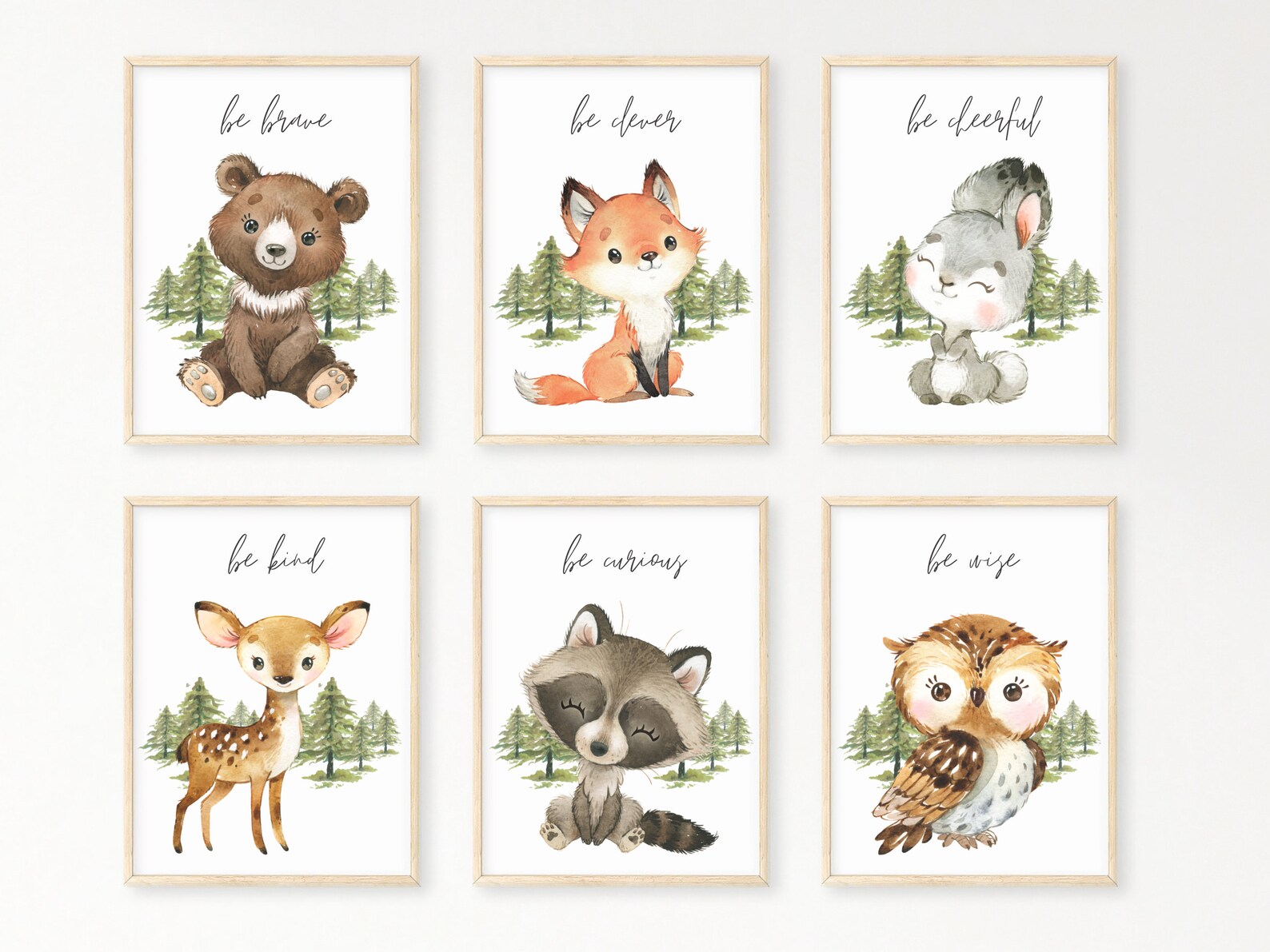 Woodland Nursery Prints Set of 6 Prints Woodland Nursery - Etsy