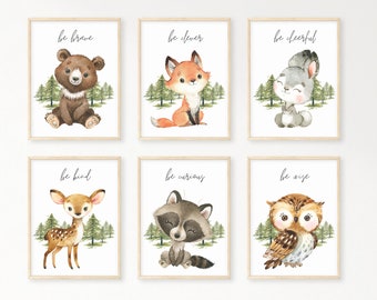 Woodland nursery prints, Set of 6 Prints, Woodland Nursery decor, Nursery wall art, Baby Animal prints for nursery