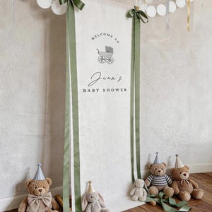 Linen Baby Shower Sign, Baby stroller decorations, custom welcome sign, Rustic baby party, Baby in bloom , teddy bear baby shower sign 02