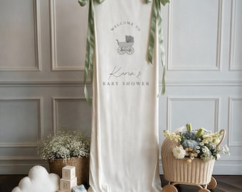 Linen Baby Shower Sign, Personalized  Baby stroller decorations, Custom Rustic baby party, Baby in bloom, Baby shower gift