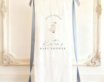 Silly Goose Baby Shower Welcome Sign | Linen Banner | Gender Neutral Baby Shower Decor | Vintage Farmhouse Baby Party Sign 08