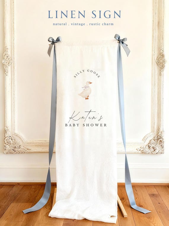 Silly Goose Baby Shower Welcome Sign | Linen Banner | Gender Neutral Baby Shower Decor | Vintage Farmhouse Baby Party Sign 08