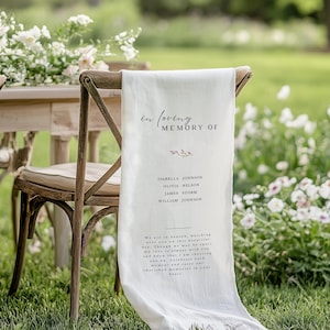 Cartello commemorativo per sedia riservata con foto, striscione personalizzato in tessuto per sedia da matrimonio, 15''x50'', dimensioni personalizzate • Tela, lino, ML03002