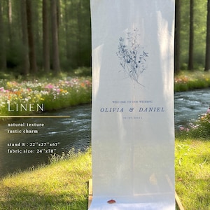 Rustic Floral Wedding Welcome Sign: Dusty Blue Wildflower Linen