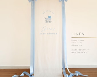 Vintage Pram Linen Baby Shower Welcome Sign, Blue Ribbons 02