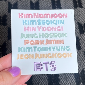 BTS Fanchant Magnet - 3x3 Waterproof Matte OT7 Names Namjoon Seokjin Yoongi Hoseok Jimin Taehyung Jungkook KPOP