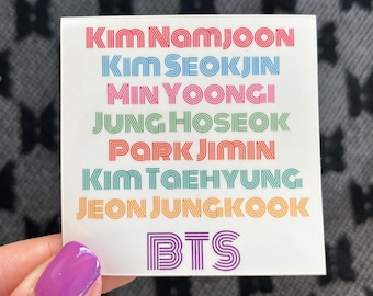 Pegatina de fanático de BTS - Vinilo impermeable para portátil, botella de agua, funda para teléfono, nombres OT7, Namjoon, Seokjin, Yoongi, Hoseok, Jimin, Taehyung, Jungkook, KPOP