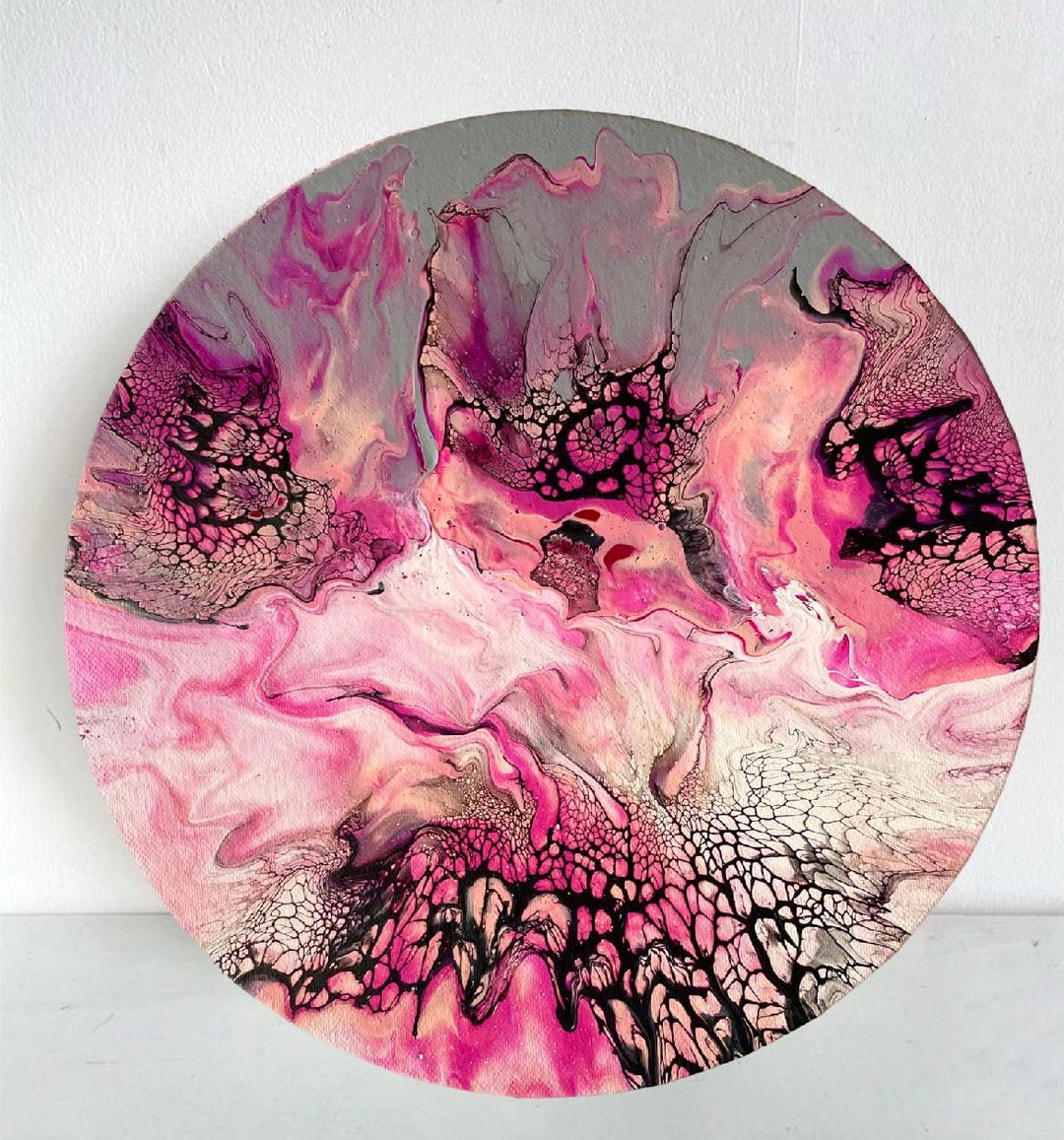 Pink Acrylic Pour Painting: 12" Round Abstract Fluid Art - Etsy