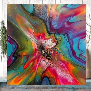 Art Bloom Acrylic Pour Painting: Modern Fluid Artwork (10x10)