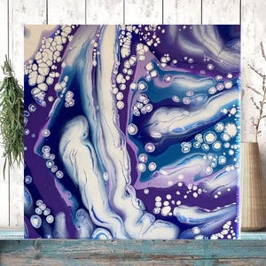 Acrylic Pour Painting: 12&quot; Purple and Blue Abstract Fluid Art