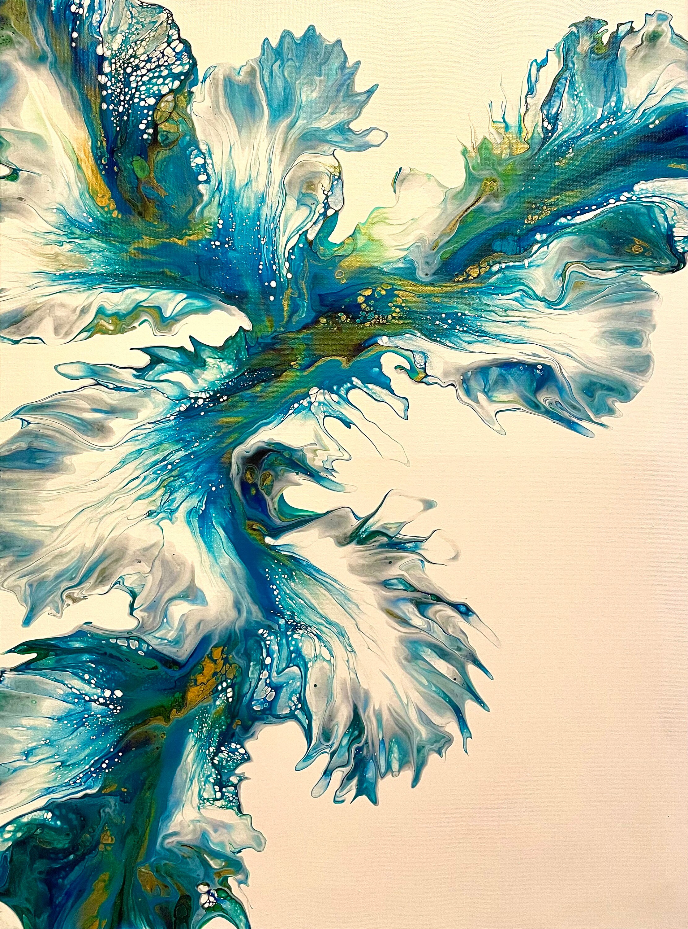 Blue and Green Abstract Fluid Art Acrylic Pour Painting/fluid Artwork