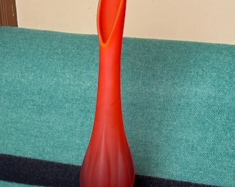 Vintage HTF Viking Persimmon Satin 21.75” Swung Vase Mid Century Decor