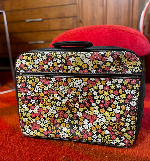 Vintage 1960s Floral Travel Suitcase Mod Style - image 1