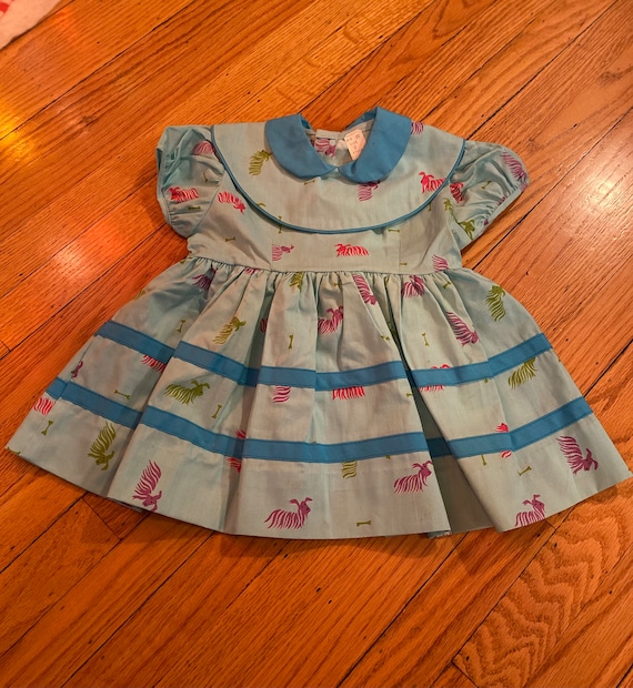 Vintage Montgomery award Children's Dress w/ Dogs… - image 1