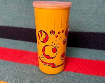 Vintage Peter Max Plastic Yellow Tumbler For Pudding / Jello w/ Original Store Sticker 1970s